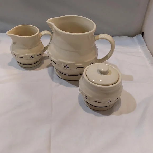 Longaberger 3 PCWovenClassic Blue Pitcher and Sugar Set